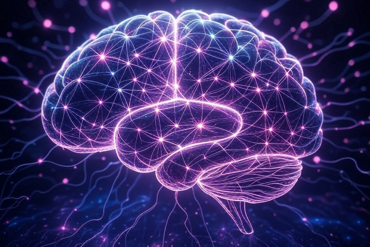 Conceptual digital brain network visual with vibrant purple and blue tones, representing the Viralico AI ecosystem.
